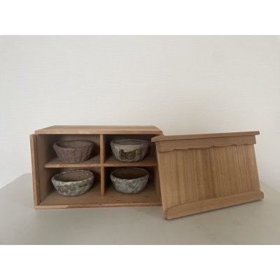 画像1: No.TB0801  中古ミニ盆栽鉢４個セット（木箱付き）